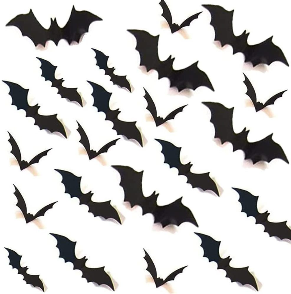 12pcs Bats Sticker 4 Sizes Bat 3D PVC Halloween Wall Decoration Set For Halloween Bar Haunted House Decoration Party Ornament