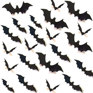 12pcs Bats Sticker 4 Sizes Bat 3D PVC Halloween Wall Decoration Set For Halloween Bar Haunted House Decoration Party Ornament