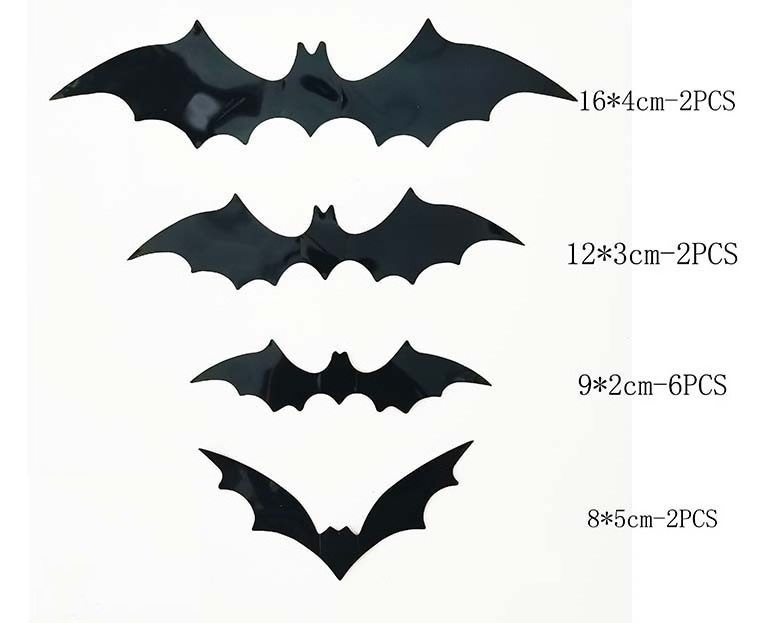 12pcs Bats Sticker 4 Sizes Bat 3D PVC Halloween Wall Decoration Set For Halloween Bar Haunted House Decoration Party Ornament