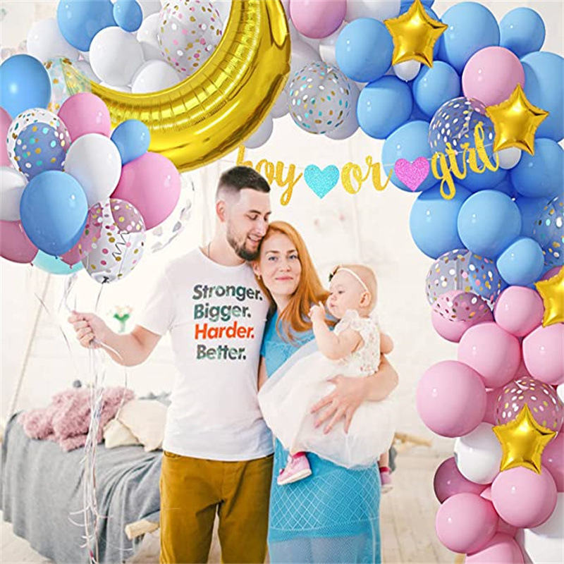 Blue Pink Balloon Garland Arch Kit Golden Moon Balloon Gender Reveal Birthday Baby Shower Party