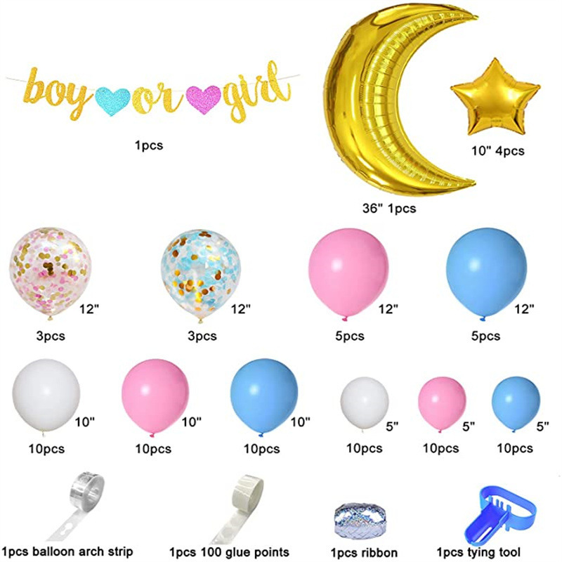 Blue Pink Balloon Garland Arch Kit Golden Moon Balloon Gender Reveal Birthday Baby Shower Party