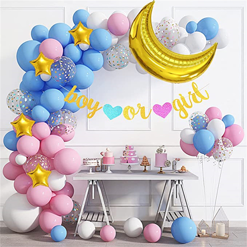 Blue Pink Balloon Garland Arch Kit Golden Moon Balloon Gender Reveal Birthday Baby Shower Party