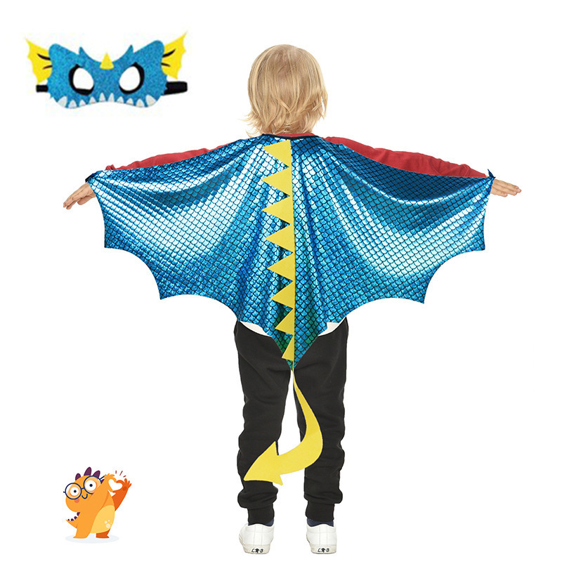 Halloween children's dinosaur capes Mask Tail Sparkly Pterosaurs performing wings Boys and girls performing toddler costumes