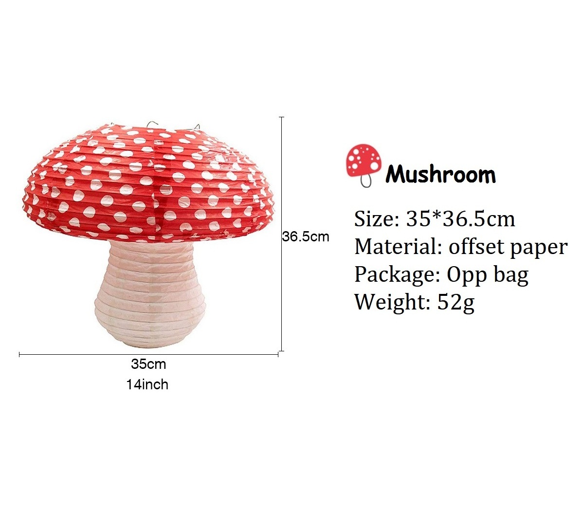 3D Red Yellow Pink Purple Mushroom Paper Lantern For Kids Birthday Children's Day Party Decoration