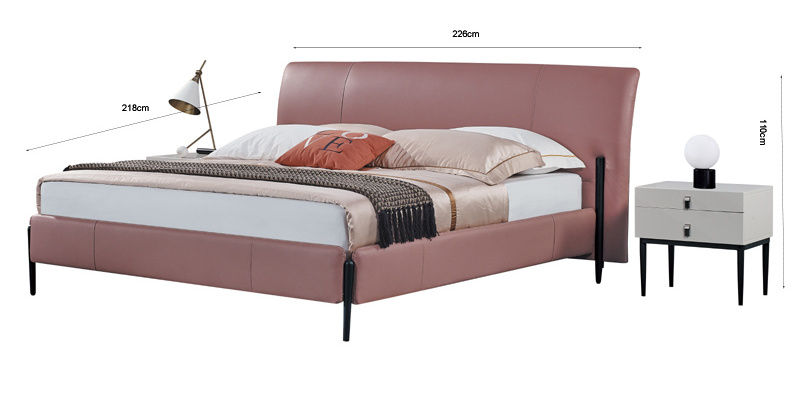 Fashion design romantic double king size bed bedroom furniture girls pink  modern luxury  leather scratchproof bed Italian bed