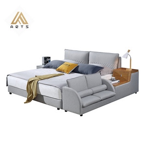 Luxury multi-functional storage modern bedroom furniture king size bed with two seater sofa soft grey fabric  bed