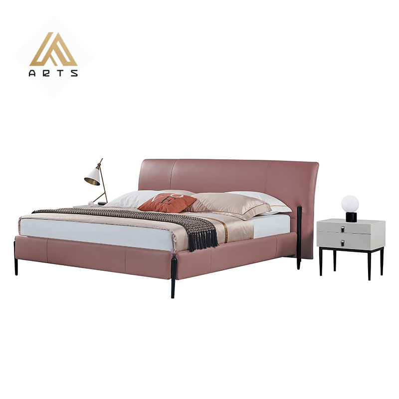 Fashion design romantic double king size bed bedroom furniture girls pink  modern luxury  leather scratchproof bed Italian bed