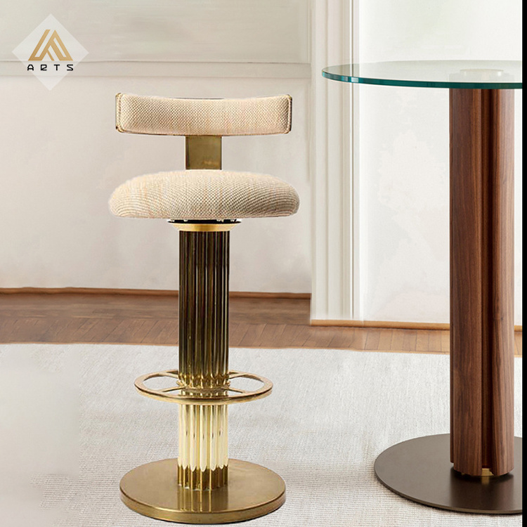 Latest Italian Luxury Modern Design Brass fabric High Bar Stool Designer Unique Bar Chair