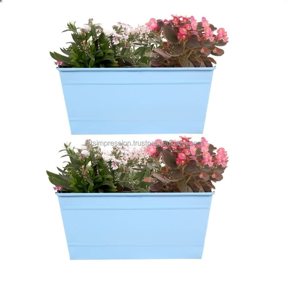 New sky blue color metal iron aluminium garden home planter handmade  from India nice color with reasonable prices 2024 items