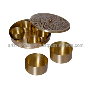 Metal Stainless Steel Round Spicy Box Brass Antique Handmade Wholesale Storage Box Classic Stylish Handmade Decorative boxes