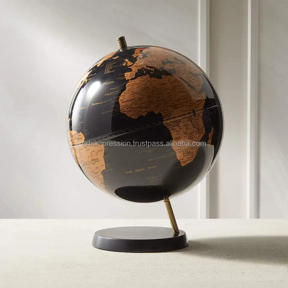 Brass table top Globe beautiful Quality world map globe Office Decorative Globe on black Stand geography and teaching resources