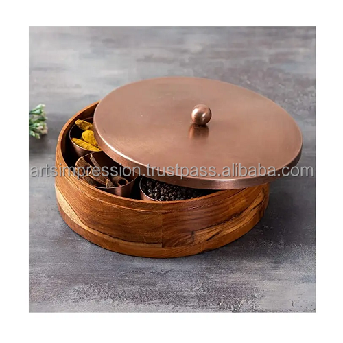 Metal Stainless Steel Round Spicy Box Brass Antique Handmade Wholesale Storage Box Classic Stylish Handmade Decorative boxes