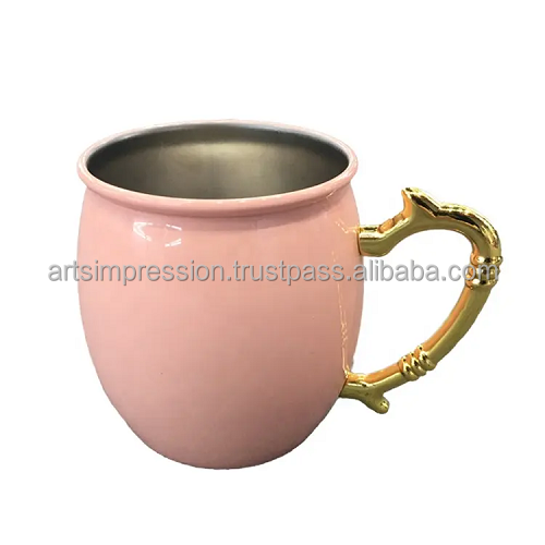 Current Stylish copper beer Drinking Mug  with Copper pipes round shape copper plated Stainless Steel handle Custom Brass hand