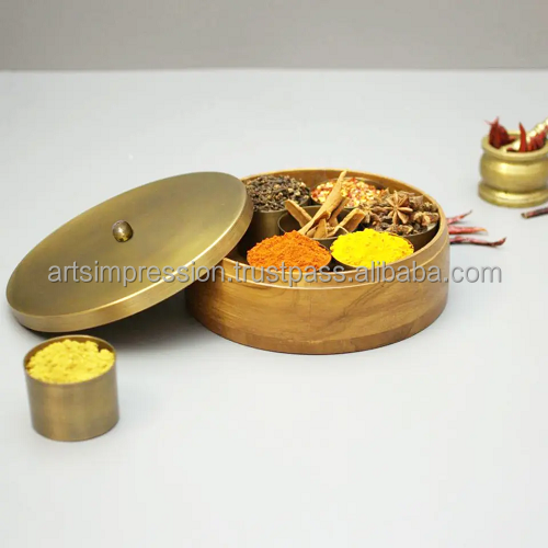 Brass Copper Metal Masala Box set with Metal Lid bread Sweet Cake Pasta tea Coffee Sugar Spice Chocolate Box Canister jar