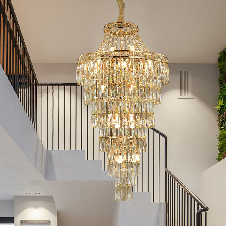 Luxury Duplex Living Room Crystal Chandelier Villa Apartment Hollow Building Middle Floor Stair Long Crystal Chandelier