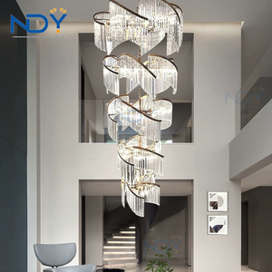 Modern Luxury Design Custom Hanging Pendant Light Living Room Rotating Staircase Villa American Large Crystal Long Chandelier