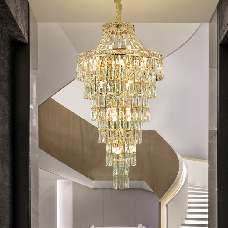 Luxury Duplex Living Room Crystal Chandelier Villa Apartment Hollow Building Middle Floor Stair Long Crystal Chandelier