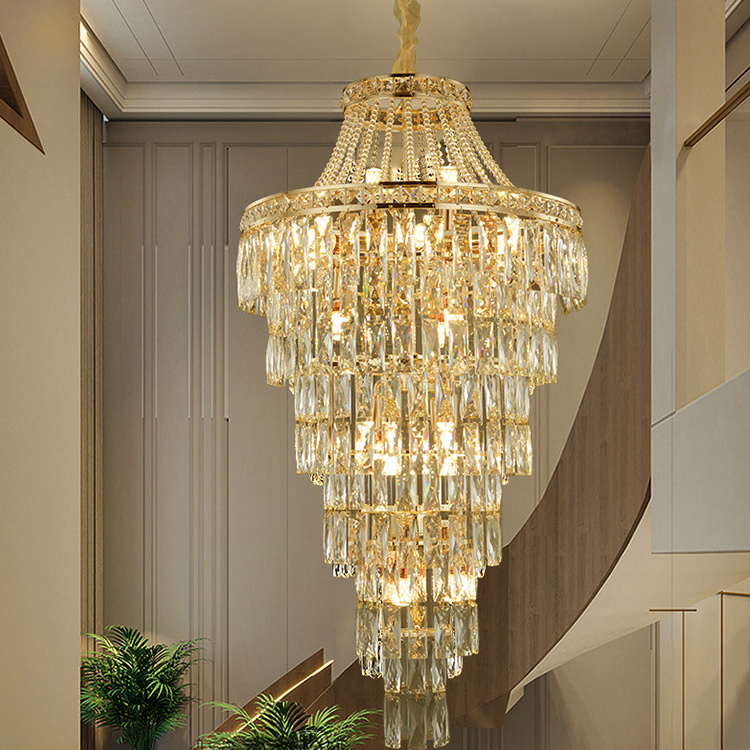 Luxury Duplex Living Room Crystal Chandelier Villa Apartment Hollow Building Middle Floor Stair Long Crystal Chandelier