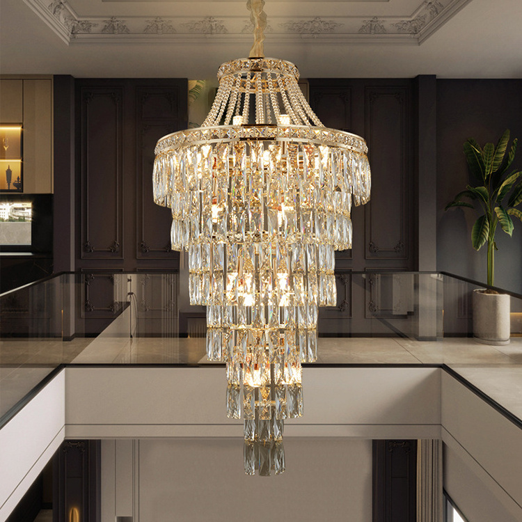 OEM/ODM Hotel Villa Custom Luxury Hanging Pendant Light Modern Style Indoor Decor Gold Long Stair Led Crystal Chandelier