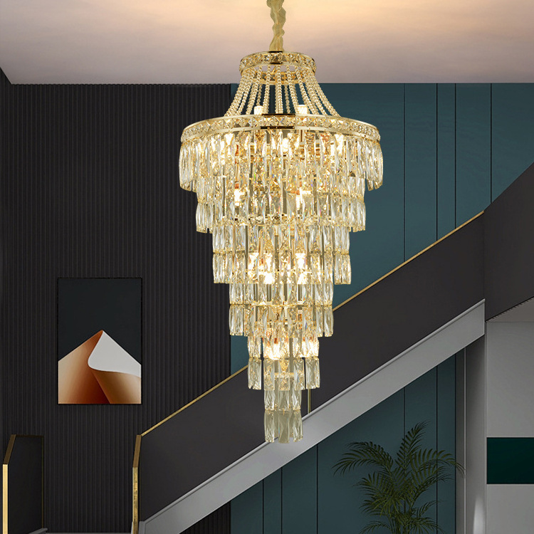 OEM/ODM Hotel Villa Custom Luxury Hanging Pendant Light Modern Style Indoor Decor Gold Long Stair Led Crystal Chandelier