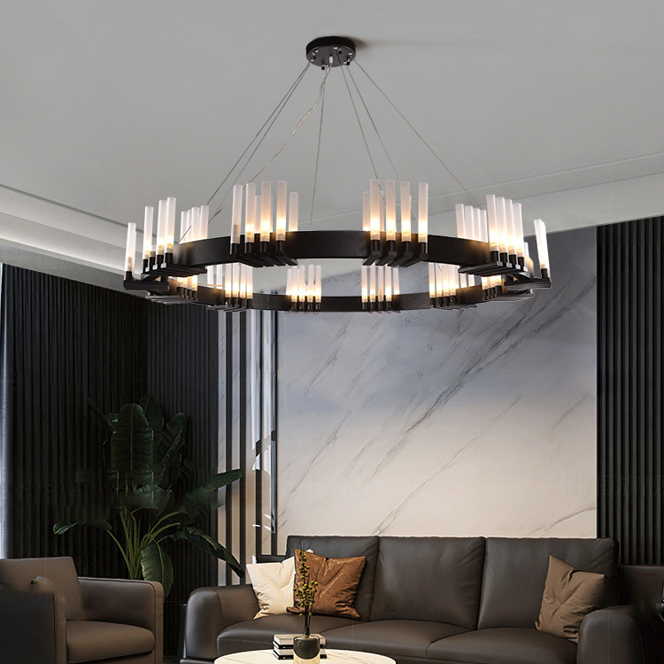 NDY/OEM 2023 Round Indoor Novelty Pendant Light Black White Led Hanging Lamp Home Nordic Modern G9 Led Chandelier Lighting