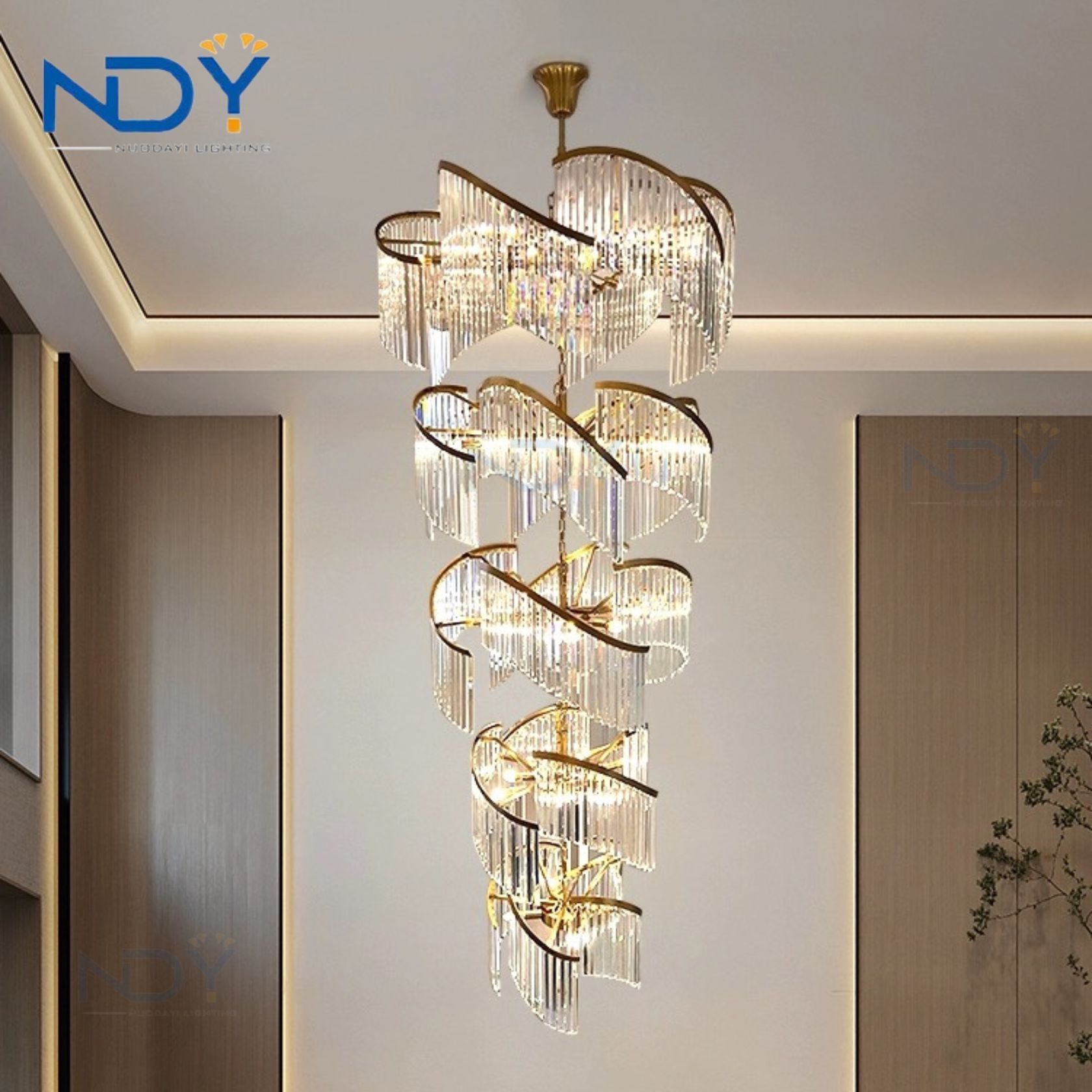 Modern Luxury Design Custom Hanging Pendant Light Living Room Rotating Staircase Villa American Large Crystal Long Chandelier