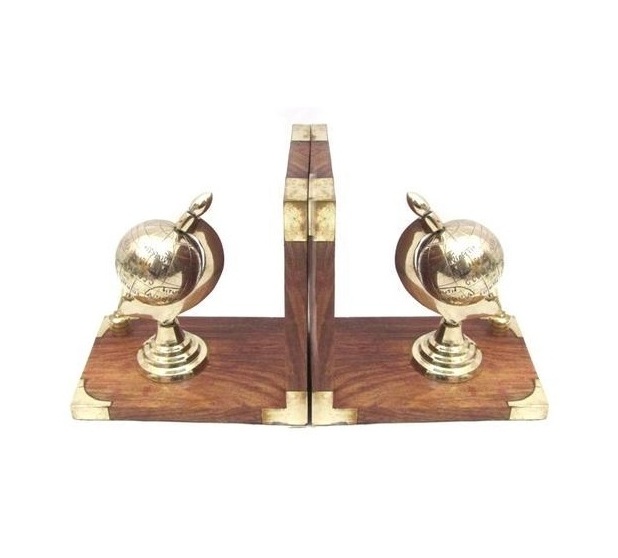 Low MOQ Handmade Wood And Metal Globe Shape Bookend For Home Wholesale Manufacturer factory direct sale