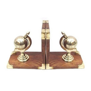 Low MOQ Handmade Wood And Metal Globe Shape Bookend For Home Wholesale Manufacturer factory direct sale