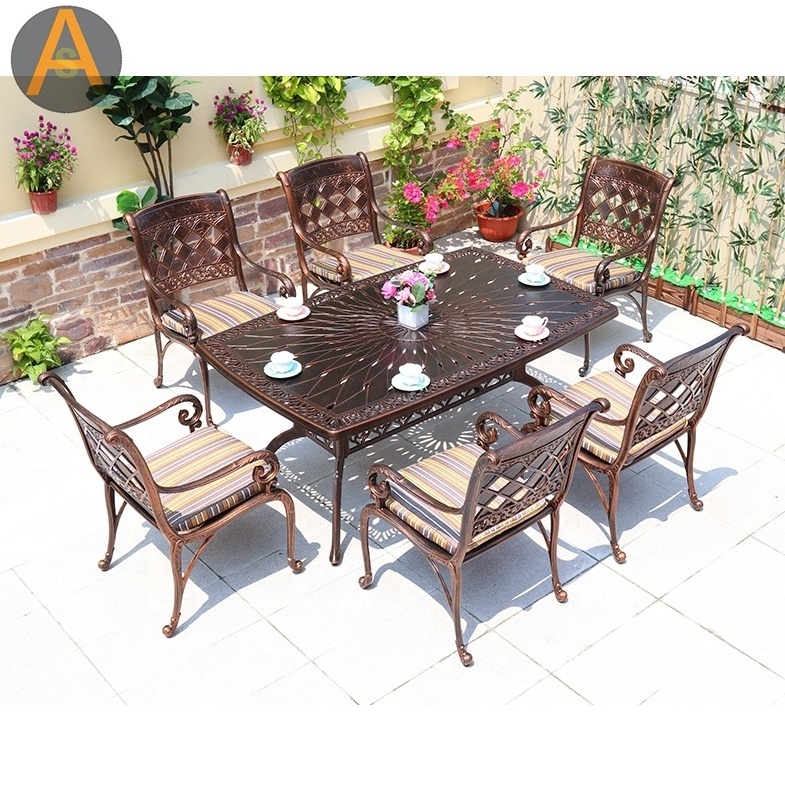 Outdoor Cast Aluminum Patio Furniture 7 PCS Metal Garden Dining table chairs Set