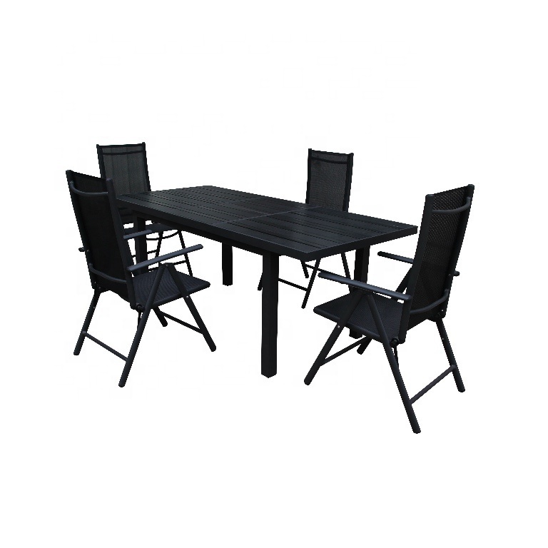 Patio Cafe Black Reclining 4 chairs dining table set folding outdoor chair and table for restaurant