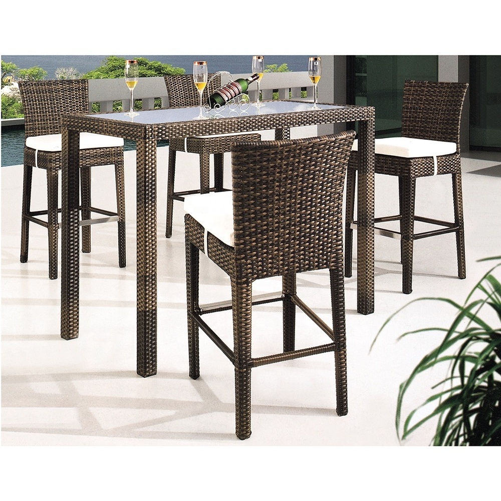 Bistro furniture outdoor high back pod chair pe rattan wicker hotel counter stools bar chair