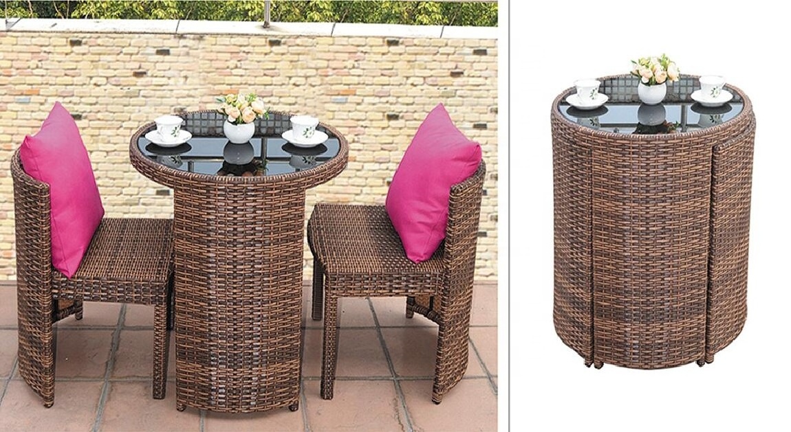 Five star hotel Unique style 3 piece bistro table set rattan wicker outdoor patio set