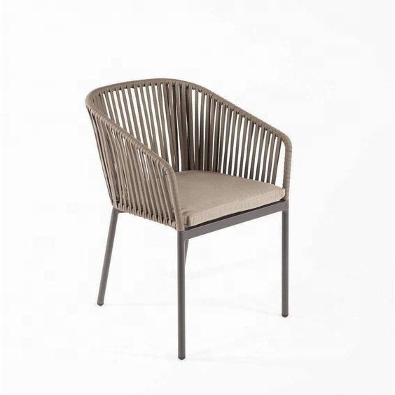 Modern aluminum frame armrest handle oval back Rattan strings rope outdoor dining chair for garden furniture