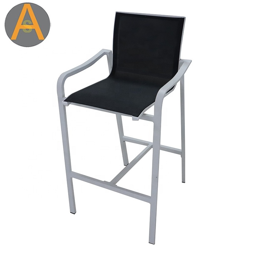 High quality metal aluminum sling high back metal counter stool bar chair outdoor bar furniture