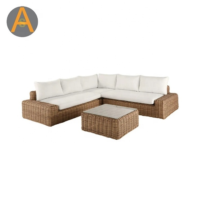 Contemporary rattan Garden furniture gray L shape wicker patio outdoor cane sofa set for sale