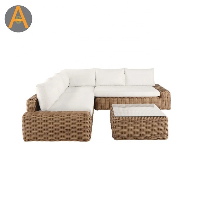 Contemporary rattan Garden furniture gray L shape wicker patio outdoor cane sofa set for sale