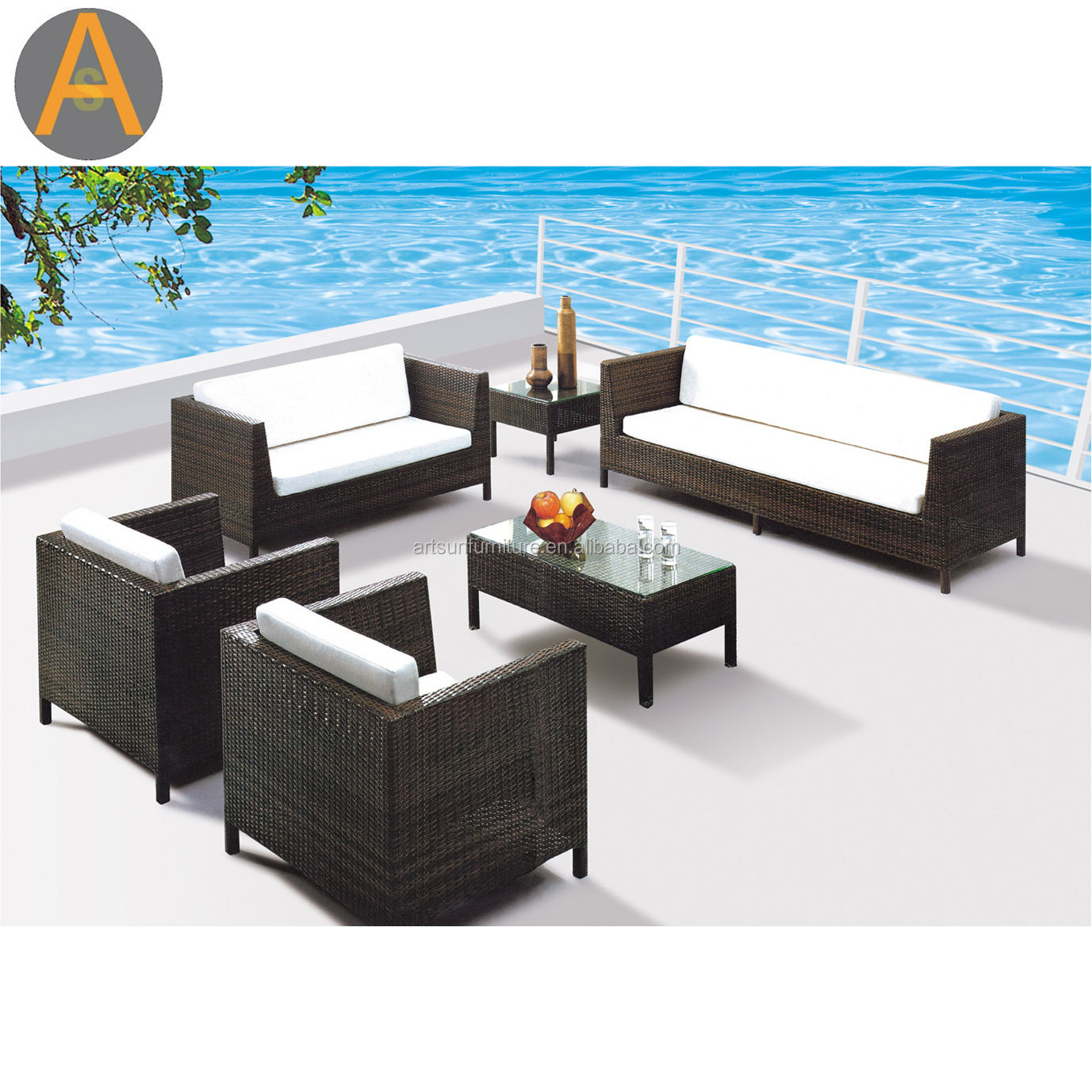 Casual out door furniture garden sofa set rattan conversation couch outside wicker sofa