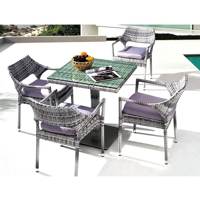 Modern patio furniture set contemporary rattan small dining table set 4 chairs garden set