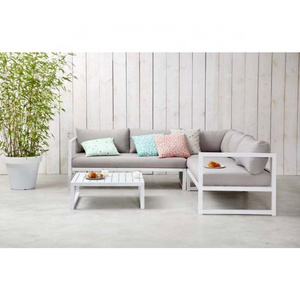 Small L shape white patio sofa sets metal garden Aluminium outdoor corner sofas set