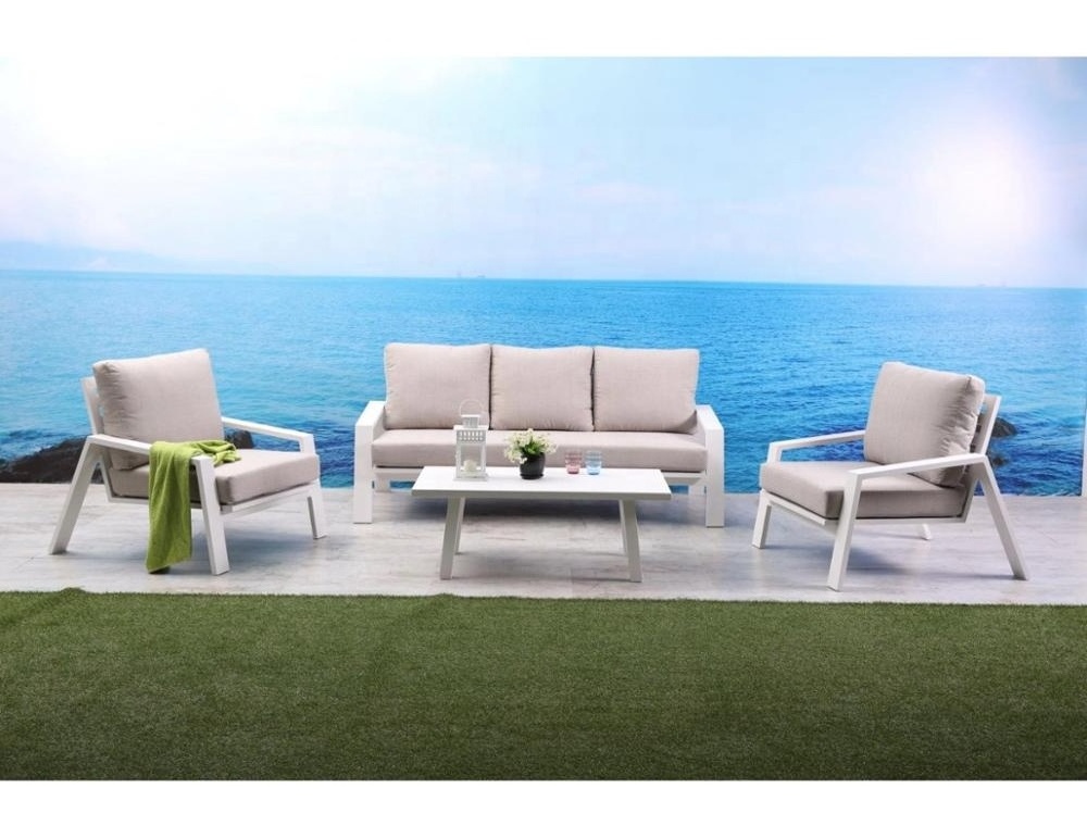 Small L shape white patio sofa sets metal garden Aluminium outdoor corner sofas set