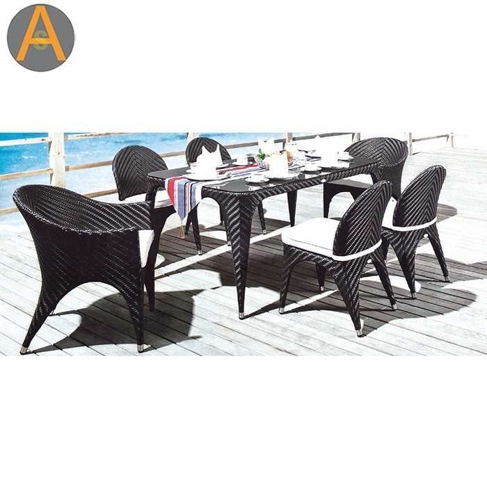 Hot sale space saving furniture black rattan wicker woven restaurant patio dining set