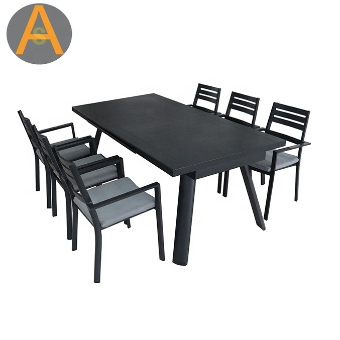 Garden furniture black aluminum cafe table set extensible outdoor dining table set