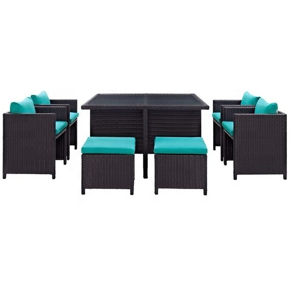 9pcs Outside patio furniture rattan wicker restaurant dinning table and chairs set with ottoman