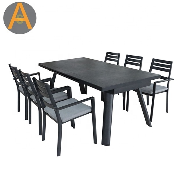 Garden furniture black aluminum cafe table set extensible outdoor dining table set