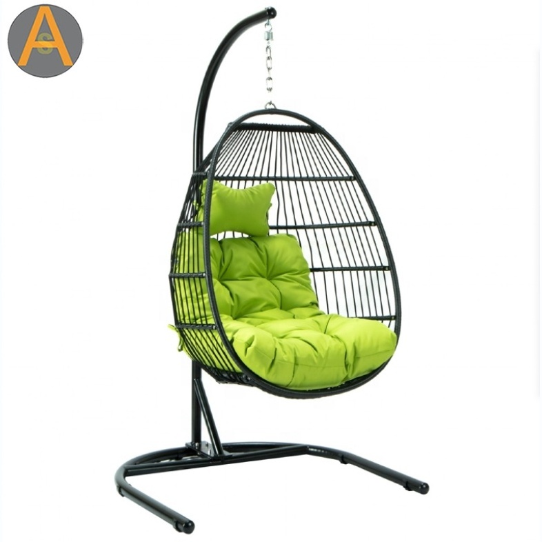 Folding up rattan Outdoor garden patio leisure Egg Basket swing suspended chair rope hanging chair