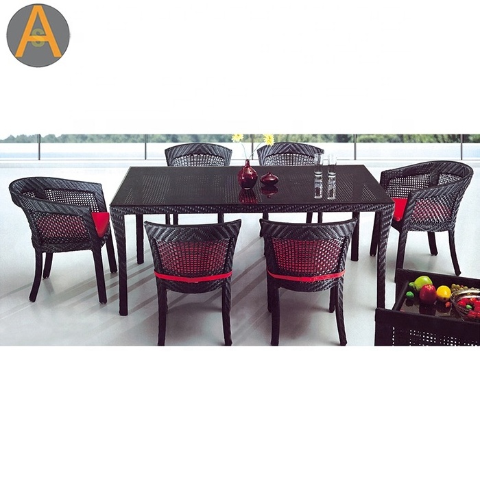 Hot sale space saving furniture black rattan wicker woven restaurant patio dining set