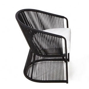 Modern aluminum frame armrest handle oval back Rattan strings rope outdoor dining chair for garden furniture