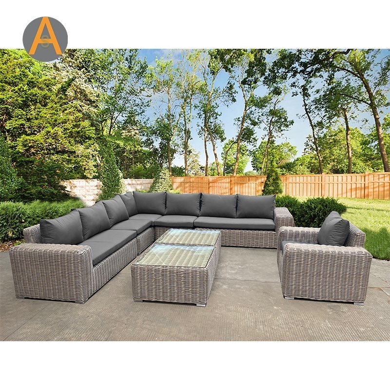 Modern Outdoor Furniture L shape lounge deep rattan wicker outdoor corner sofa set