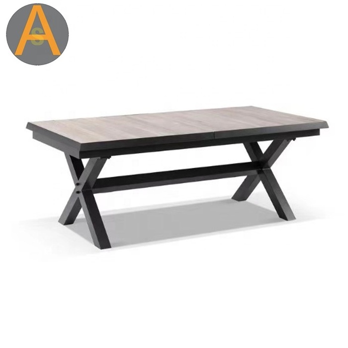 Outdoor furniture Rectangular ceramic top extensible aluminum outdoor dining table