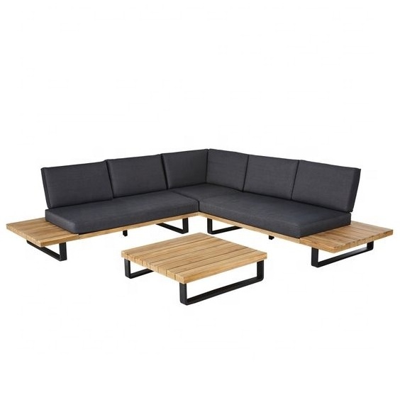 L shaped black garden sofa Aluminum teak outdoor sofa set quick dry foam outdoor Furniture